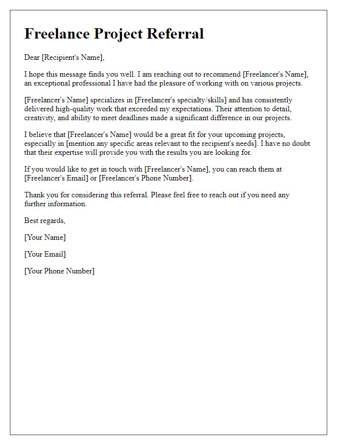 Letter template of Freelance Project Referral