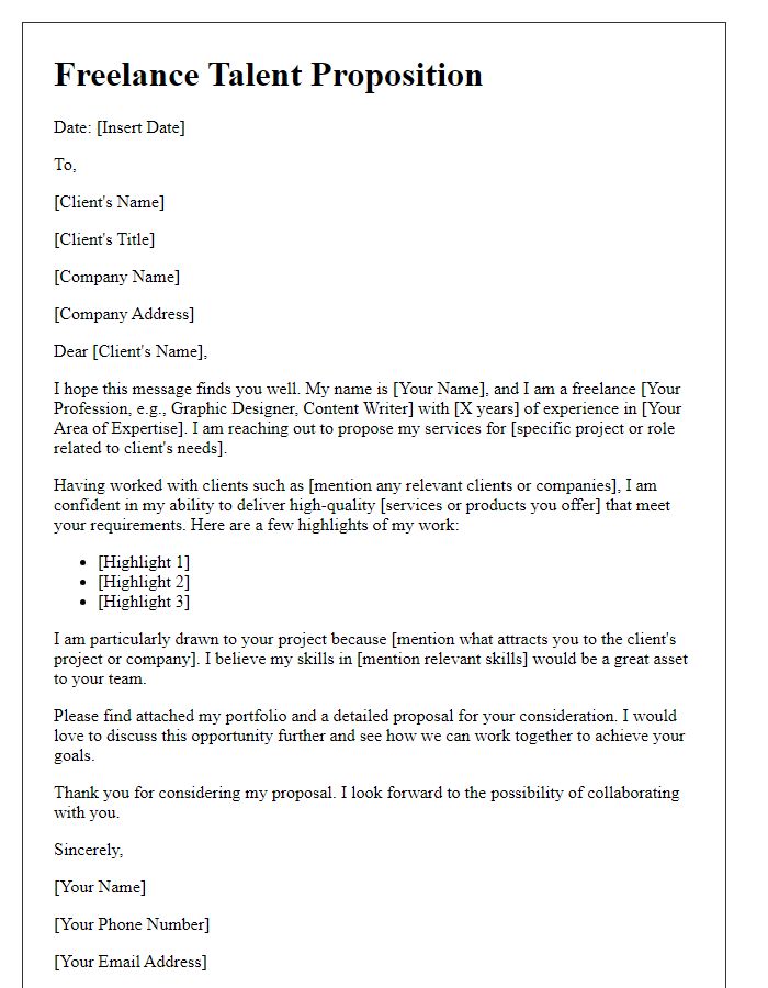 Letter template of Freelance Talent Proposition