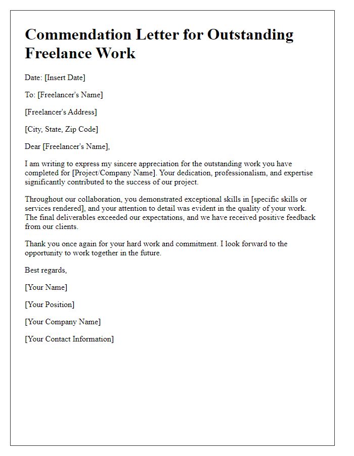 Letter template of Freelance Work Commendation