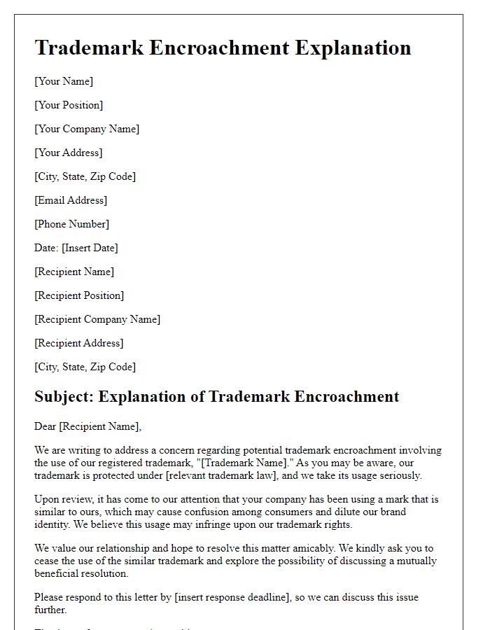 Letter template of trademark encroachment explanation