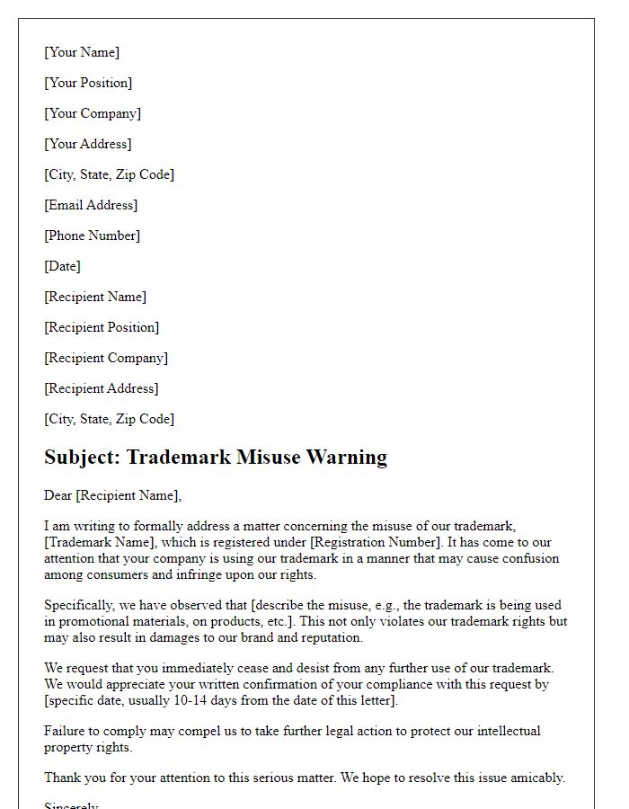 Letter template of trademark misuse warning