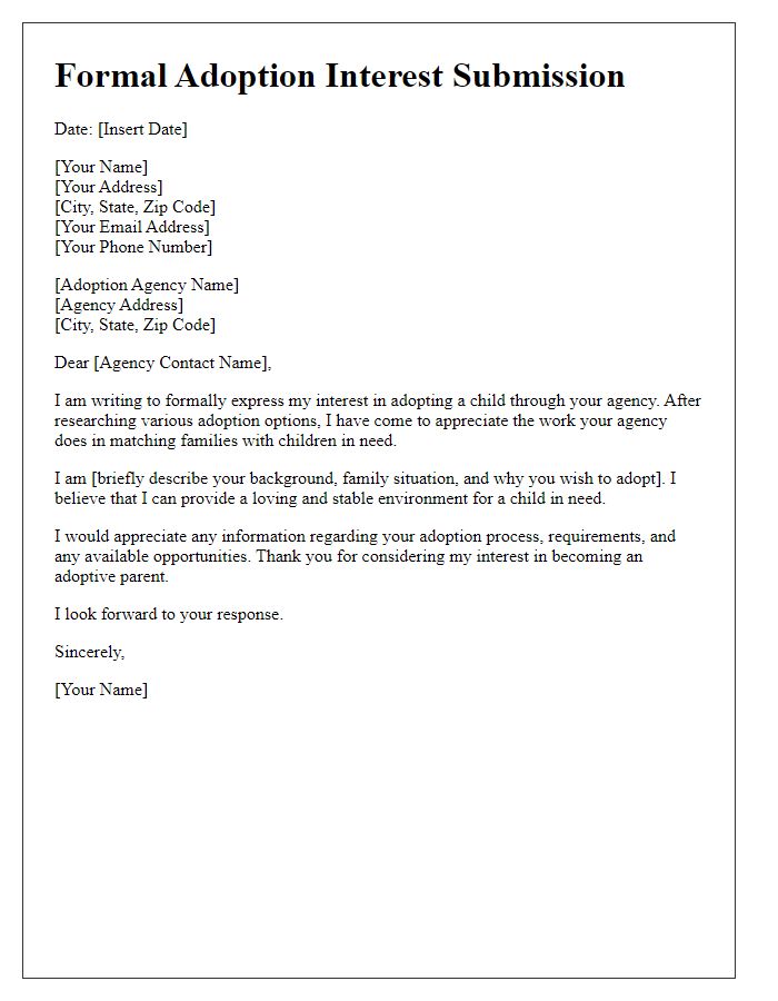 Letter template of formal adoption interest submission