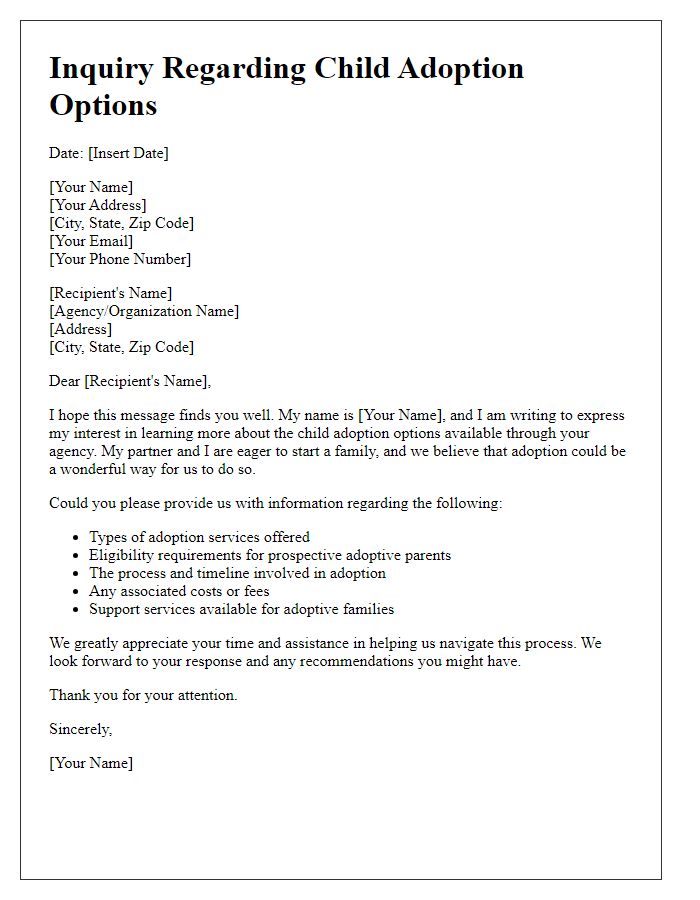 Letter template of inquiry regarding child adoption options