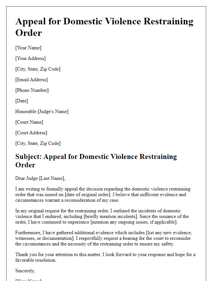 Letter template of appeal for domestic violence restraining order