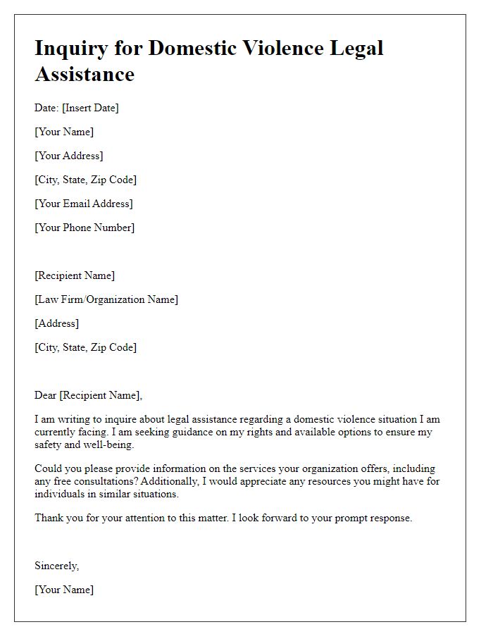 Letter template of inquiry for domestic violence legal assistance