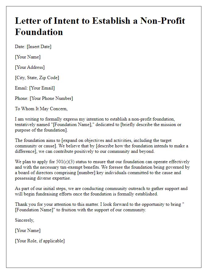 Letter template of non-profit foundation creation