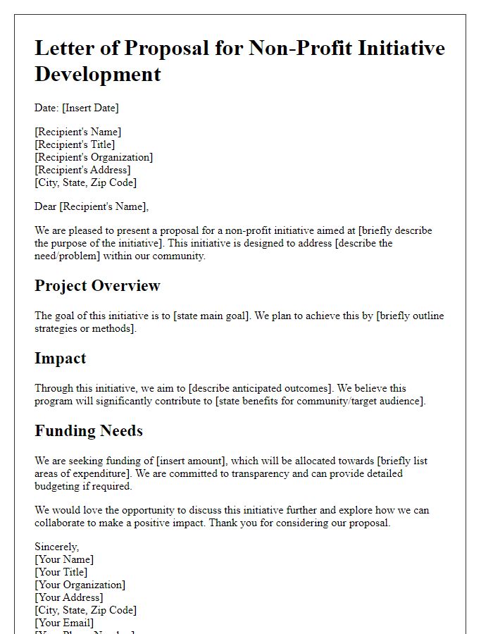 Letter template of non-profit initiative development