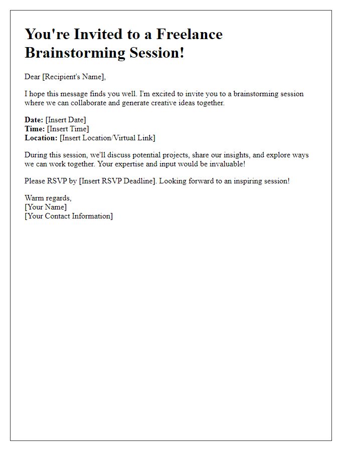 Letter template of freelance brainstorming session invite