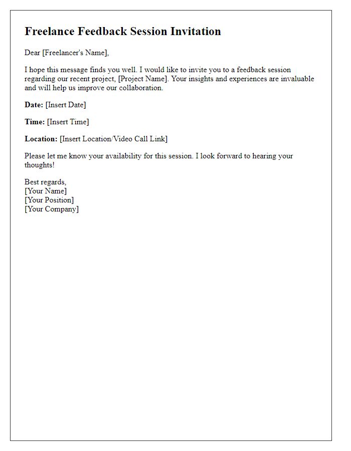 Letter template of freelance feedback session invitation