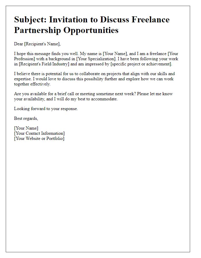 Letter template of freelance partnership discussion invite