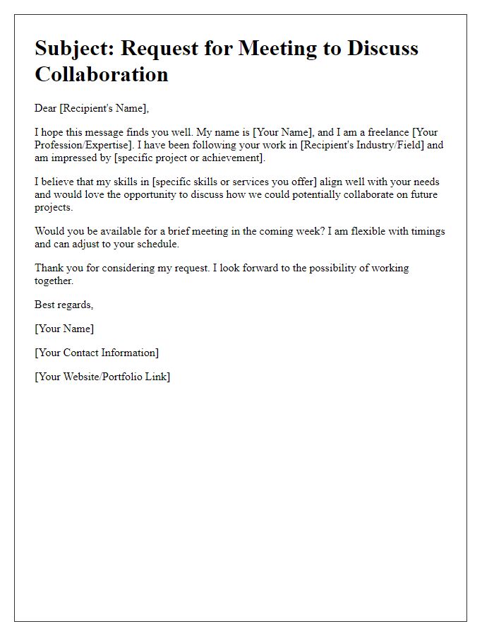 Letter template of freelance pitch meeting request