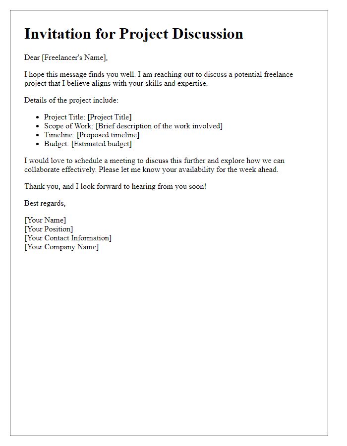 Letter template of freelance project discussion invitation