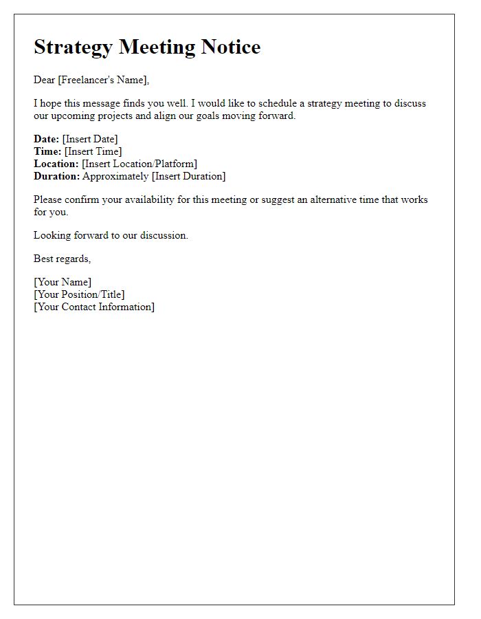 Letter template of freelance strategy meeting notice