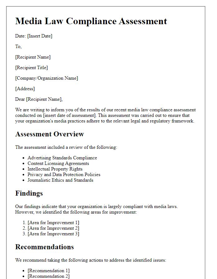 Letter template of media law compliance assessment