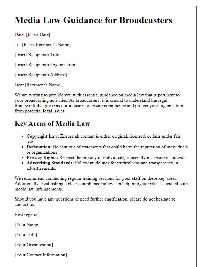 Letter template of media law guidance for broadcasters