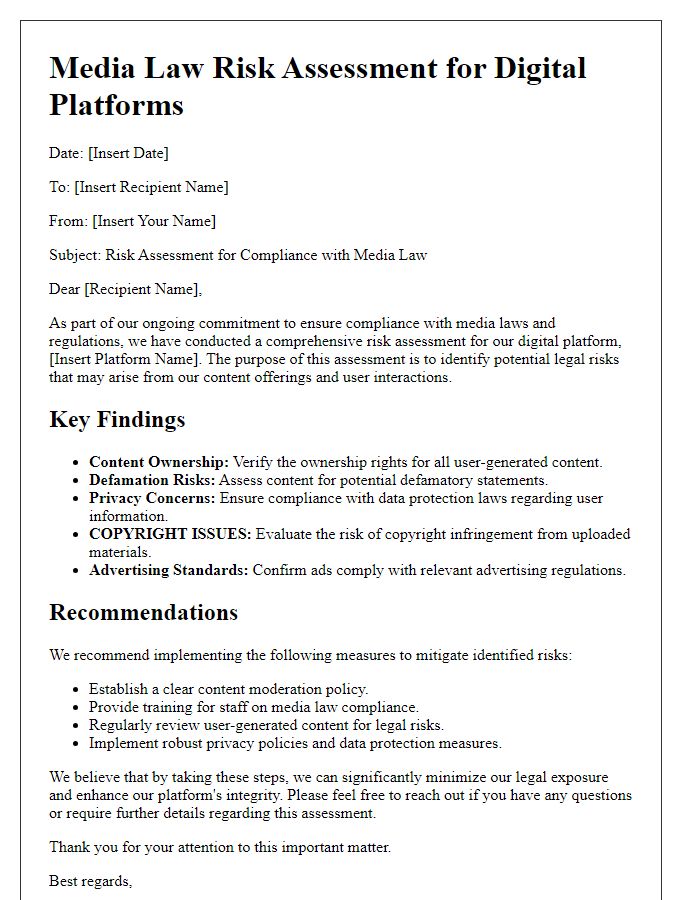 Letter template of media law risk assessment for digital platforms