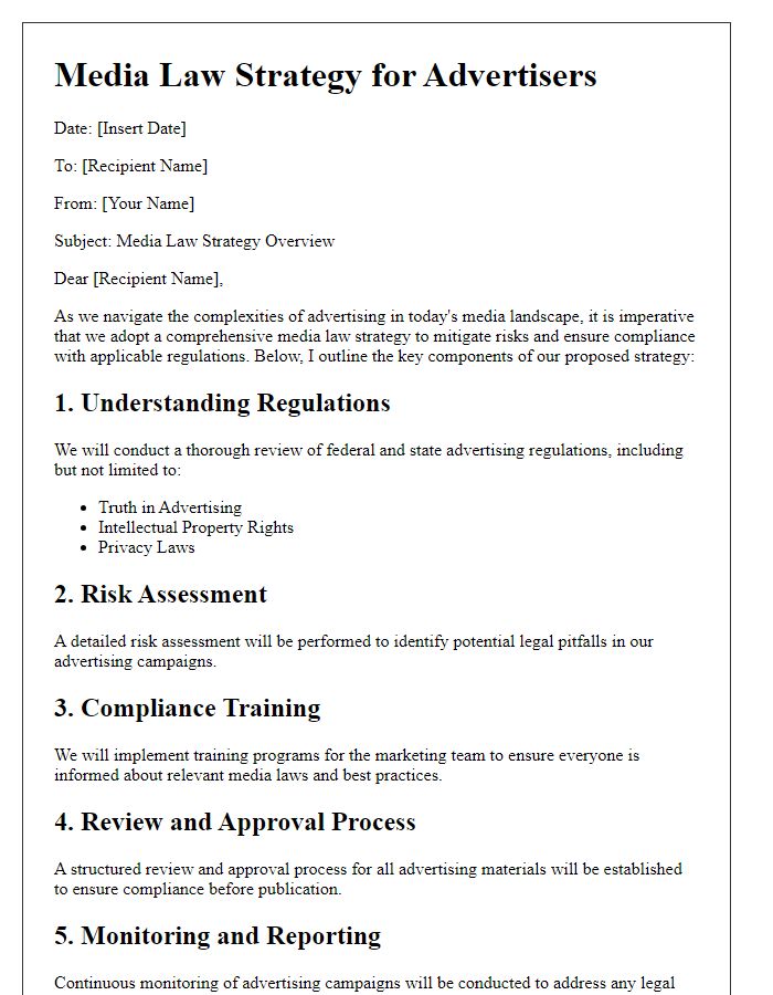 Letter template of media law strategy for advertisers