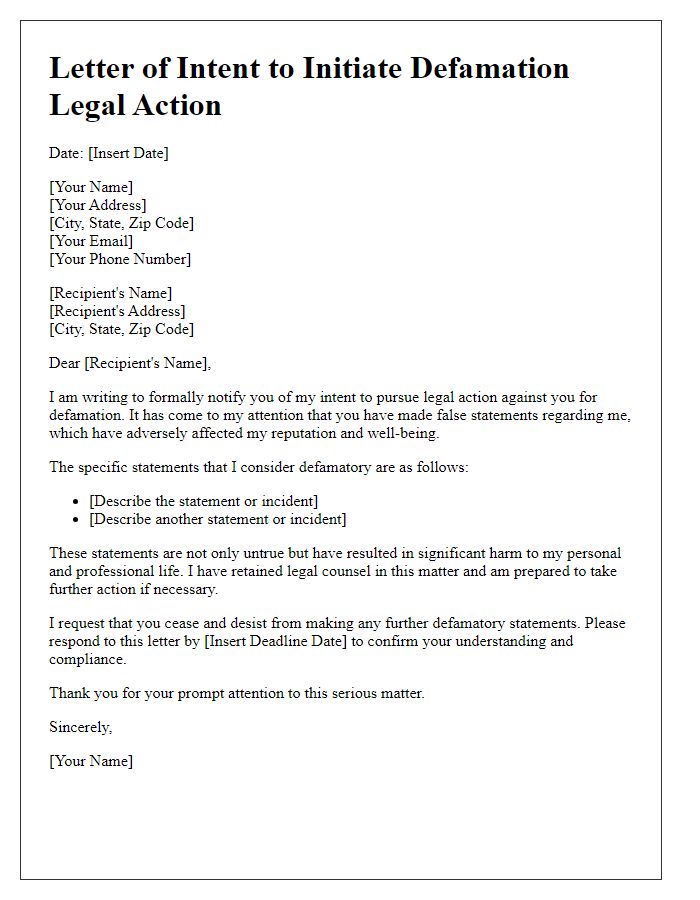 Letter template of Initiating Defamation Legal Action