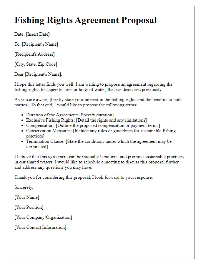 Letter template of fishing rights agreement proposal