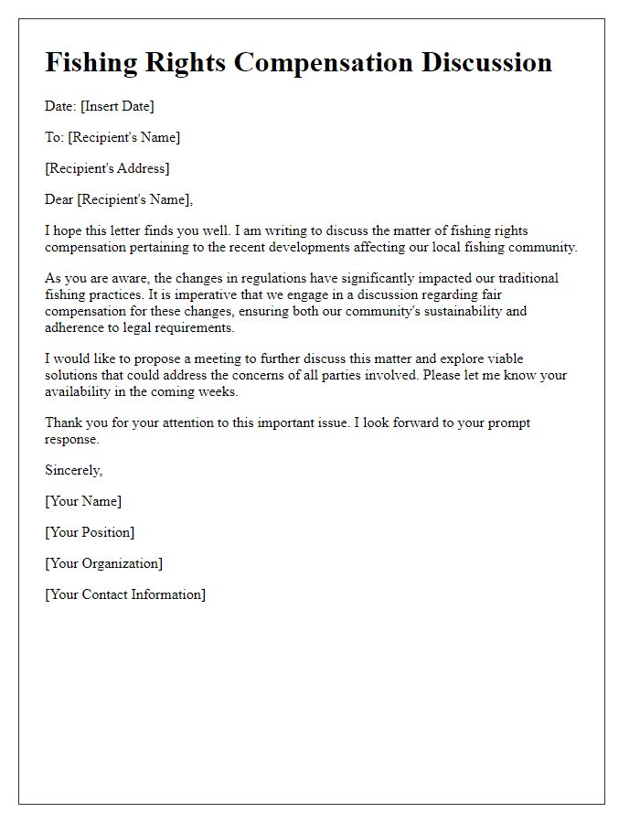 Letter template of fishing rights compensation discussion