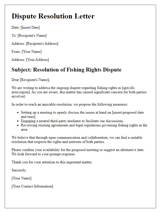 Letter template of fishing rights dispute resolution