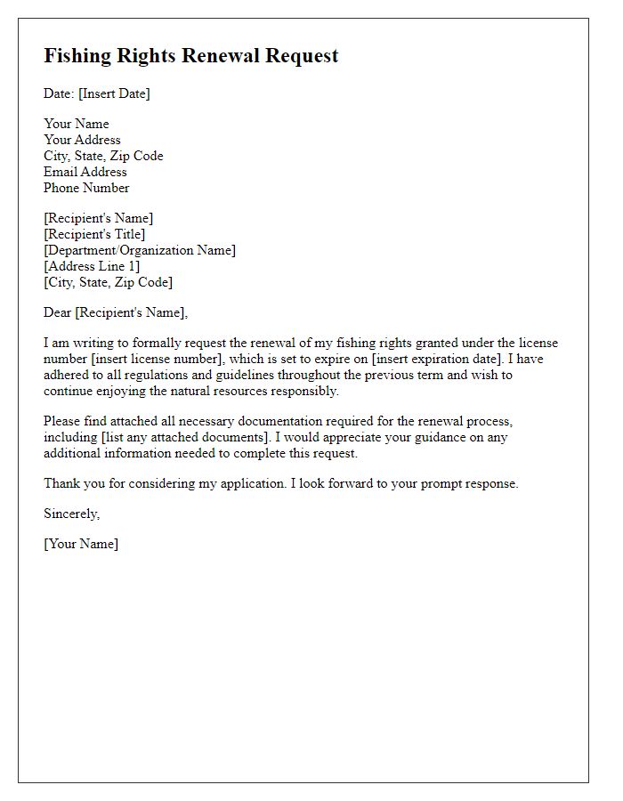 Letter template of fishing rights renewal request