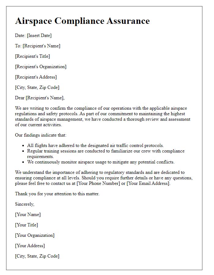 Letter template of Airspace Compliance Assurance