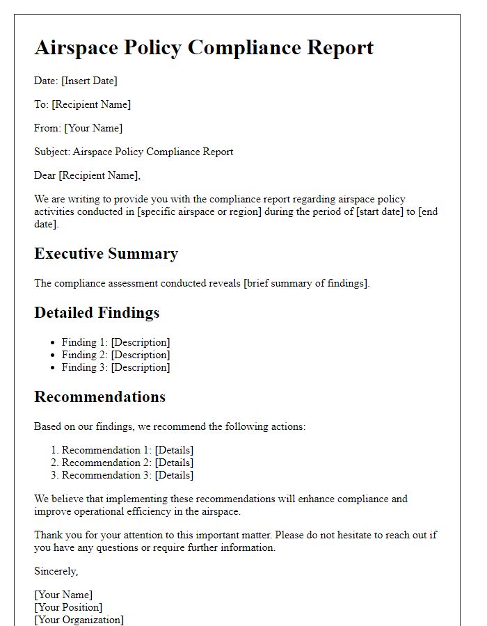 Letter template of Airspace Policy Compliance Report