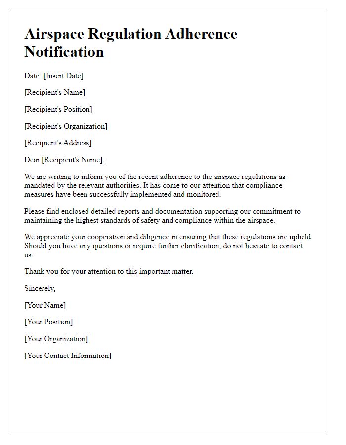 Letter template of Airspace Regulation Adherence Notification