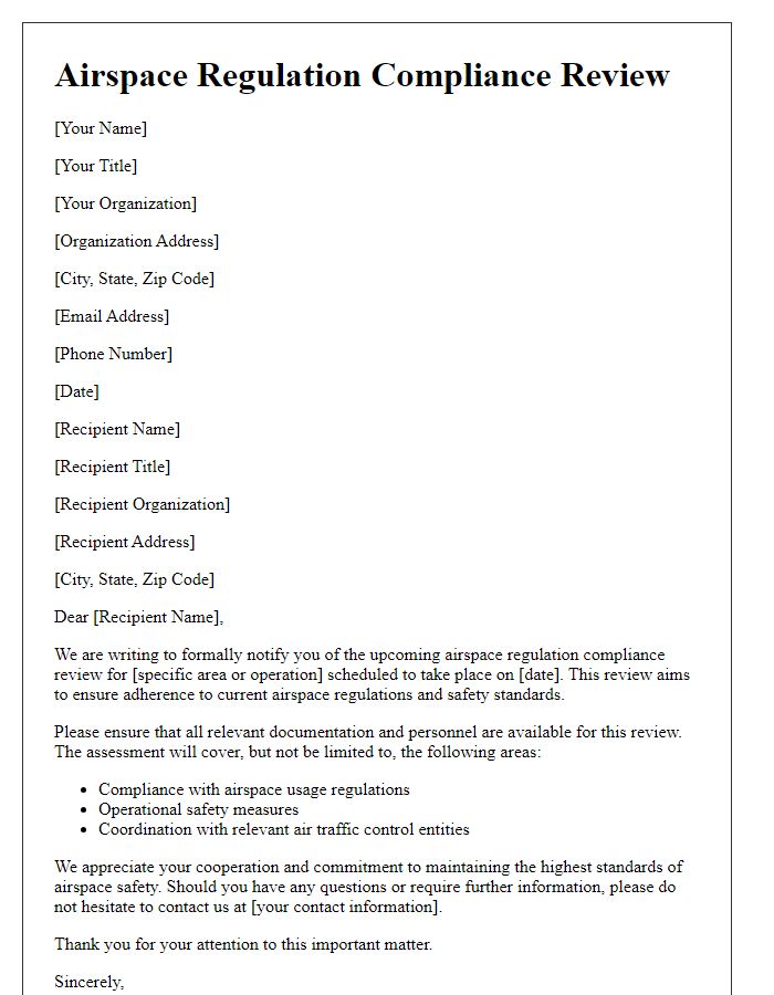 Letter template of Airspace Regulation Compliance Review