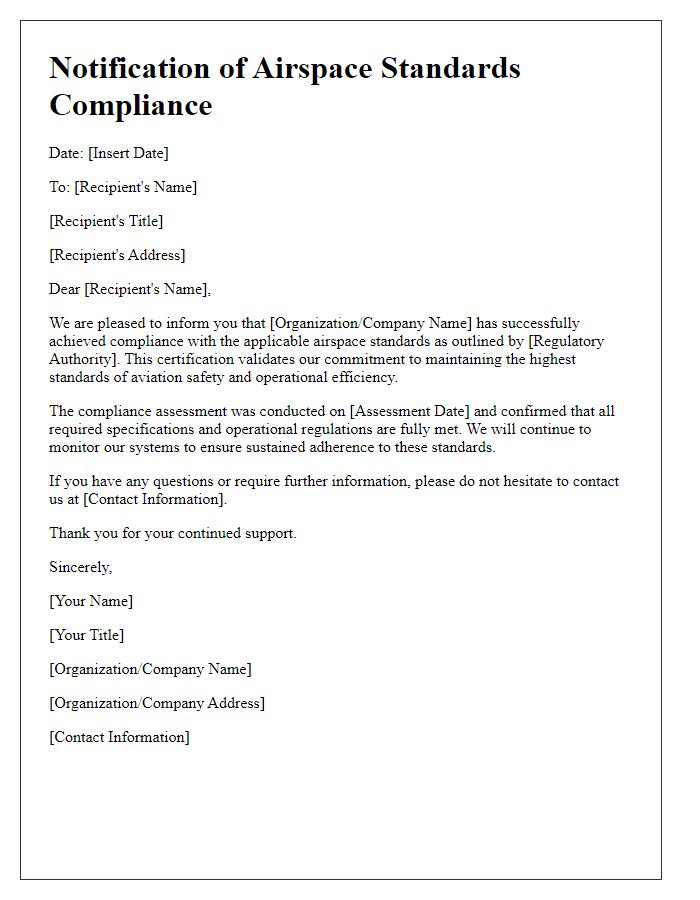 Letter template of Notification of Airspace Standards Compliance