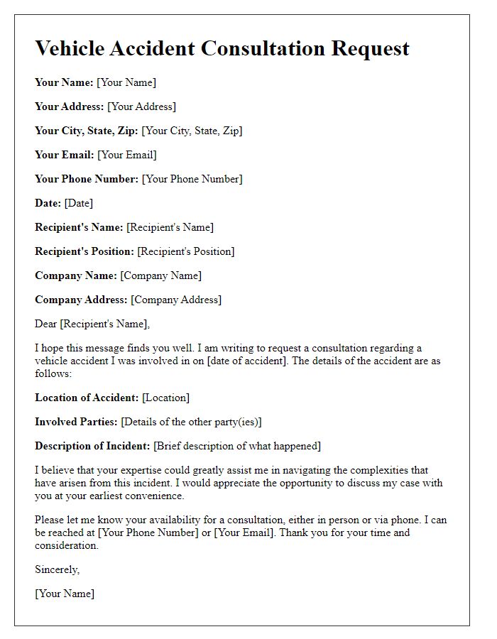 Letter template of vehicle accident consultation request