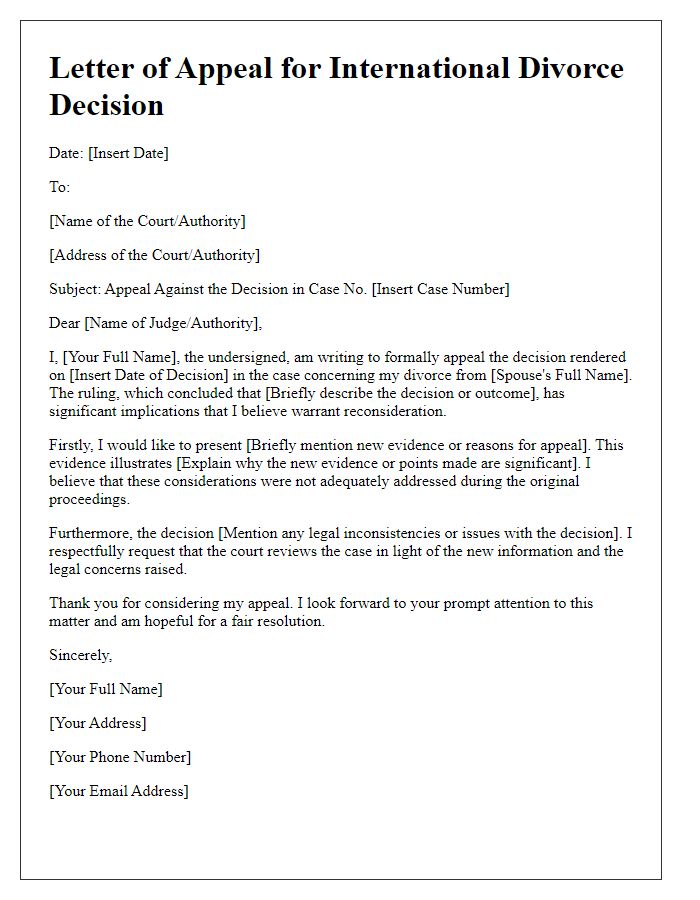 Letter template of appeal for international divorce decision