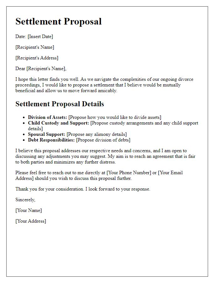 Letter template of settlement proposal in international divorce case