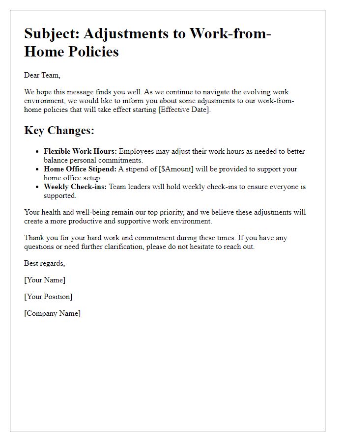 Letter template of Adjustments to Work-from-Home Policies