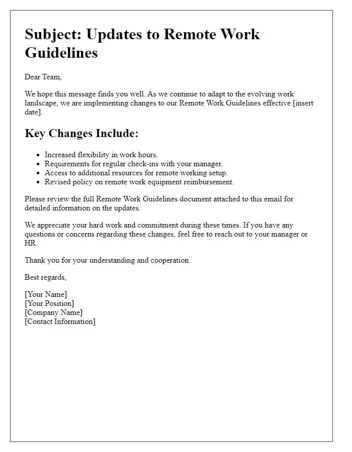 Letter template of Changes to Remote Work Guidelines