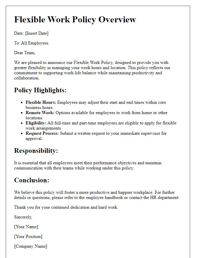 Letter template of Flexible Work Policy Overview