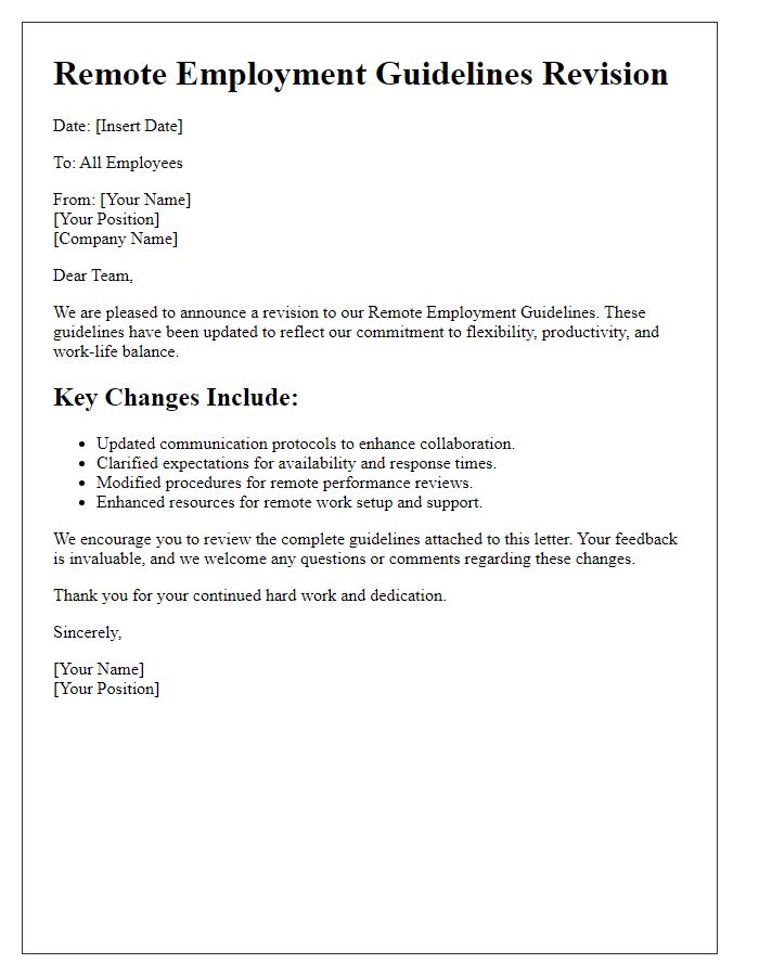 Letter template of Remote Employment Guidelines Revision