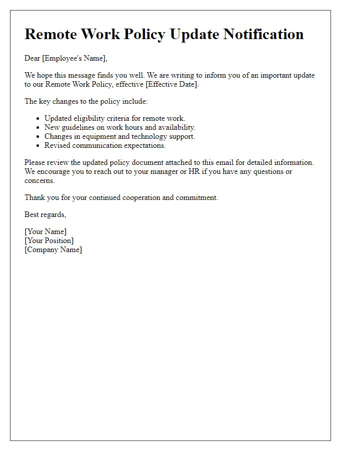 Letter template of Remote Work Policy Update Notification