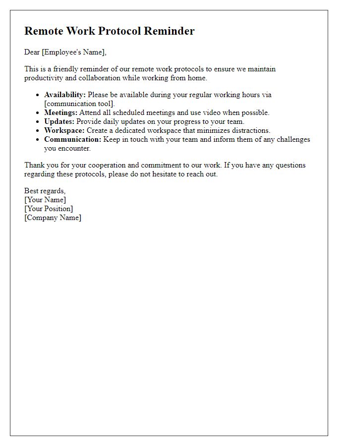 Letter template of Remote Work Protocol Reminder