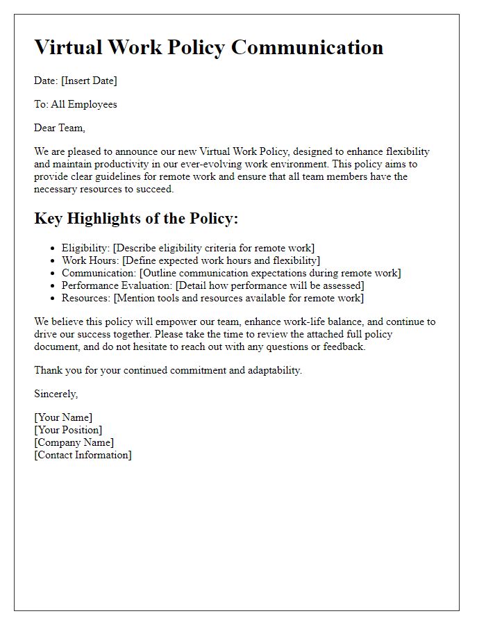 Letter template of Virtual Work Policy Communication