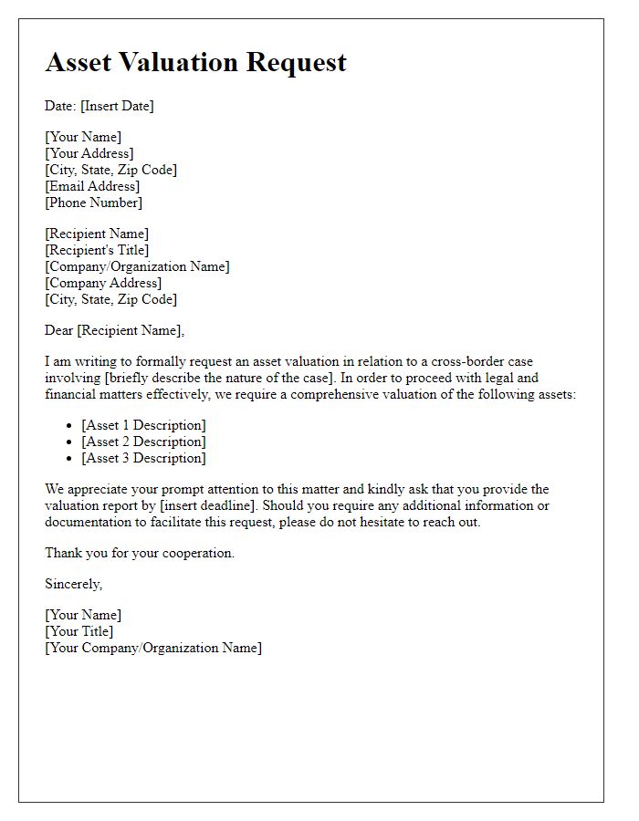 Letter template of asset valuation request in cross-border case