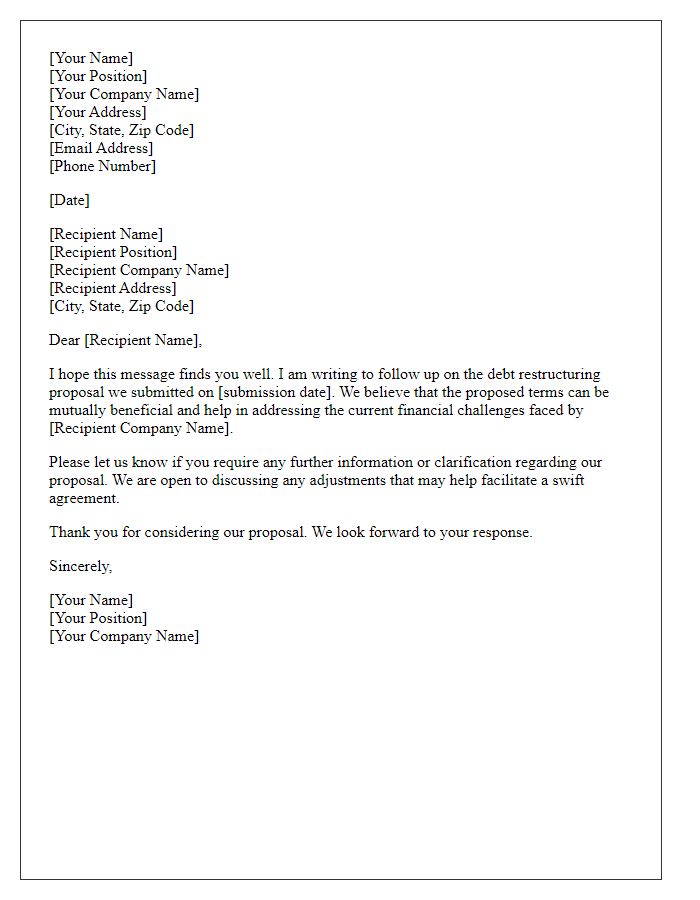 Letter template of follow-up for commercial debt restructuring proposal.