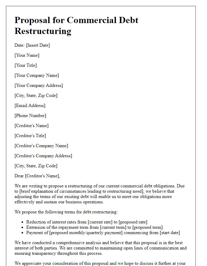 Letter template of proposal for commercial debt restructuring.