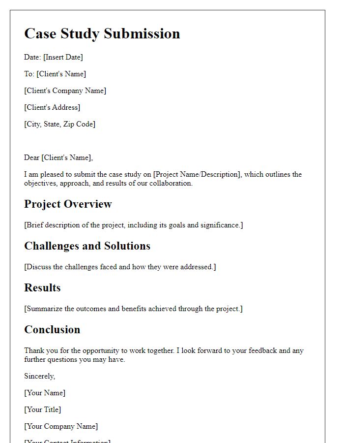 Letter template of freelance consulting case study submission