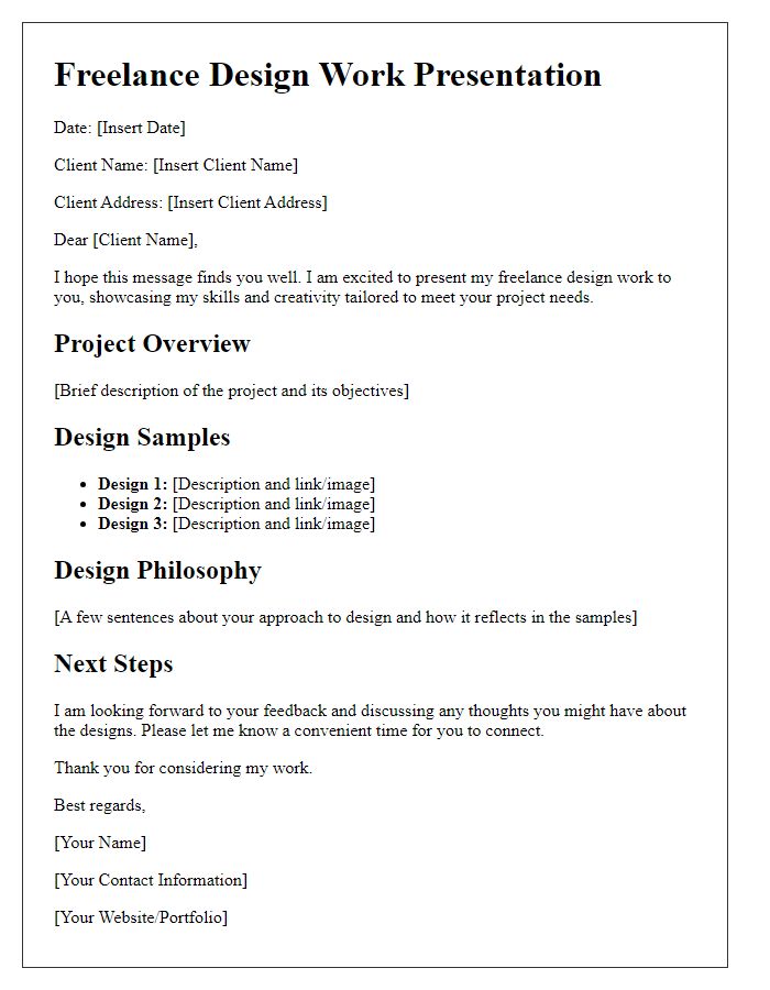 Letter template of freelance design work presentation