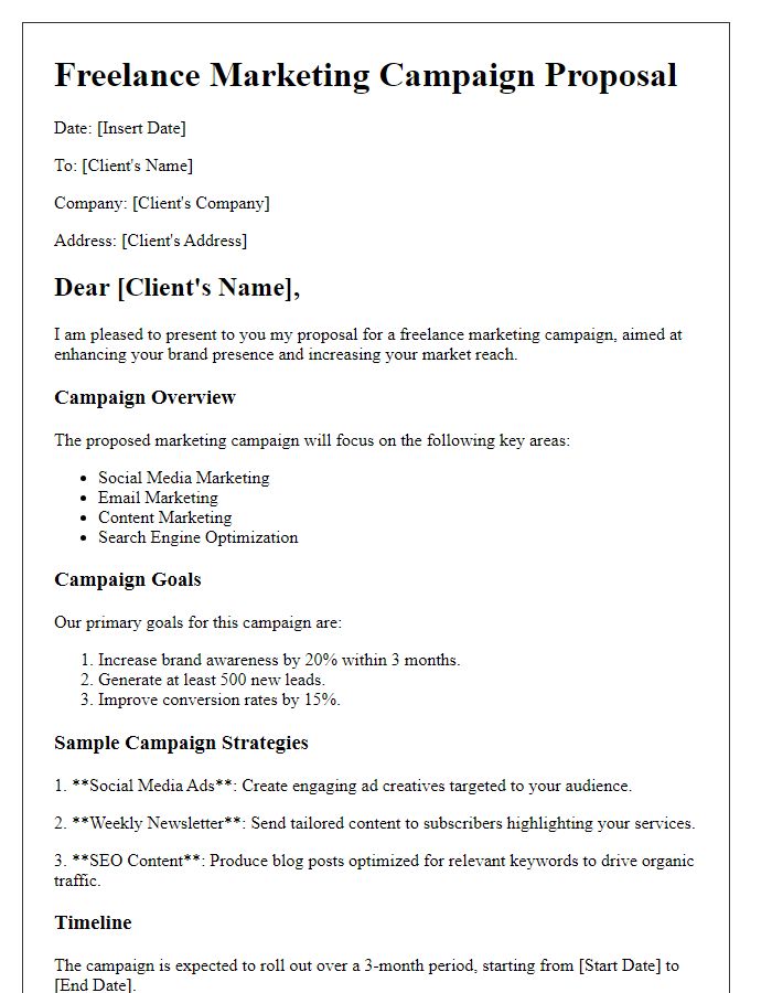 Letter template of freelance marketing campaign examples