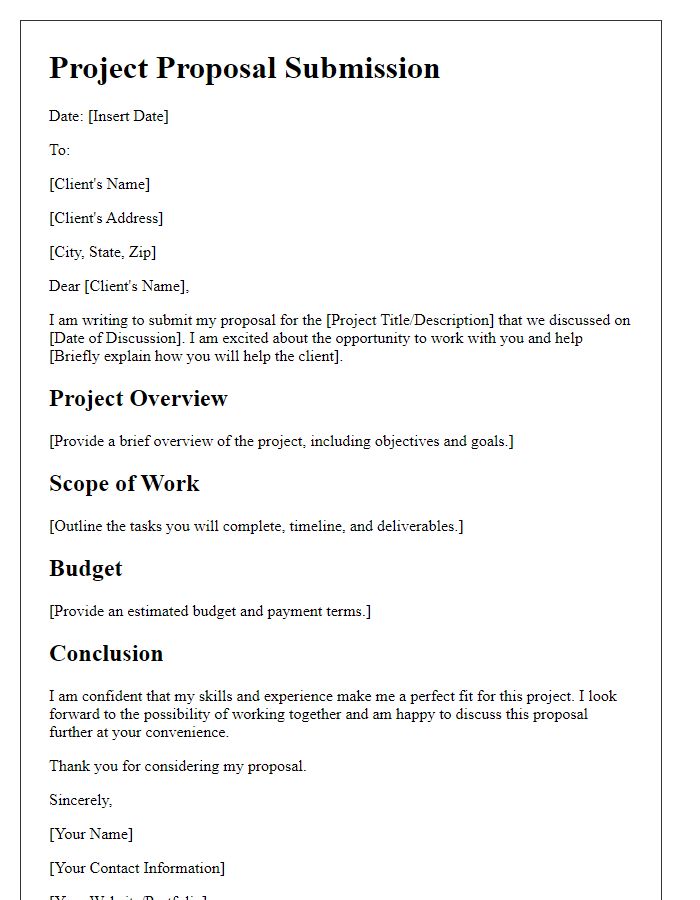 Letter template of freelance project proposal submission