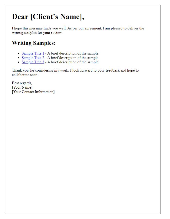 Letter template of freelance writing sample delivery