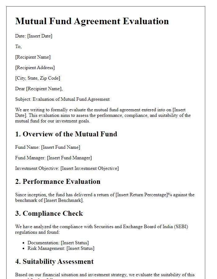 Letter template of mutual fund agreement evaluation